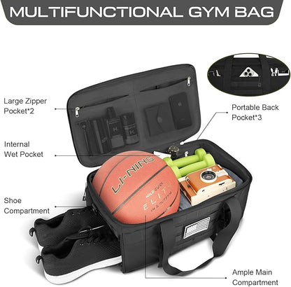 ETRONIK Gym Bags for Men Women, Carry On Luggage 22x14x9 Airline Approved, Tactical Duffle Bag with Shoe Compartment, 3 in 1 Carry on Travel Backpack with Wet Pocket, Weekender Overnight Bag, Black