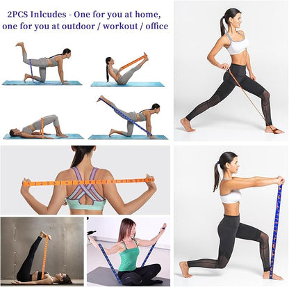 Elastic Yoga Stretching Strap with Loops, CEILIWEN Stretch Straps for Physical Therapy, Pilates Stretch Band, Elastic Exercise Bands, Leg Stretching Strap, Stretch Resistance Bands for Exercise