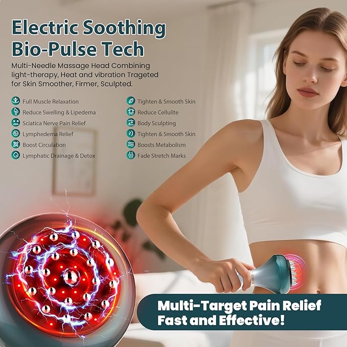 Lymphatic Drainage Massager, Anti-Cellulite Massager For Body Cellulite and Thigh & Belly Stretch Marks Reduction, Handheld Massage tools for lymphedema & lipedema, Sciatica Nerve pain relief Devices