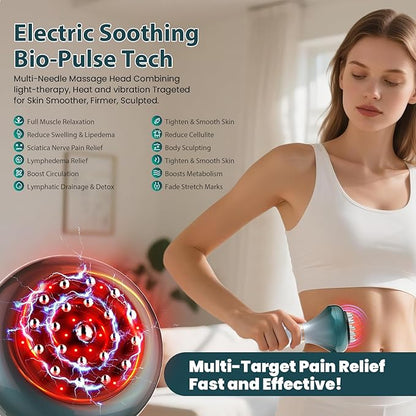 Lymphatic Drainage Massager, Anti-Cellulite Massager For Body Cellulite and Thigh & Belly Stretch Marks Reduction, Handheld Massage tools for lymphedema & lipedema, Sciatica Nerve pain relief Devices