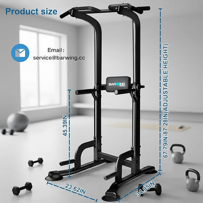 BARWING Pull Up Bar Station, Power Tower, Dip Station with 3D Backrest, Multi-Function Strength Training Stand Rack, Adjustable Height Dip Bar for Home Gym Workout Stand Fitness Exercise Equipment