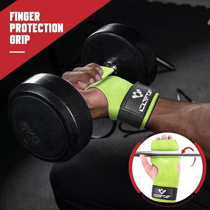COFOF Weight Lifting Wrist Strap, Double Layer Leather Wrist Strap for Deadlift and Powerlifting, Adjustable Neoprene Padded Gym Workout Lifting Hooks (Pair)