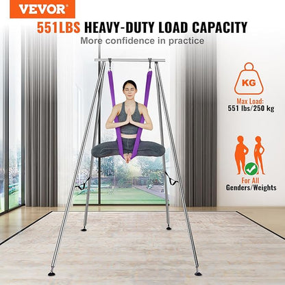 VEVOR Yoga Stand Frame, Max 441-551 lbs Load Swing Stand, Triangular Structure Aerial Rig, Aerial Silk Stands with Yoga Hammock, Standard & Height-Adjustable Version
