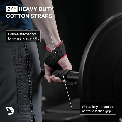 DMoose Fitness Lifting Straps 24" (Pair) - 5mm Padded Durable Wrist Straps for Weightlifting & Powerlifting - Cotton Lifting Strap with Silicone Grip for Men & Women - Deadlift Strap for Gym Workout