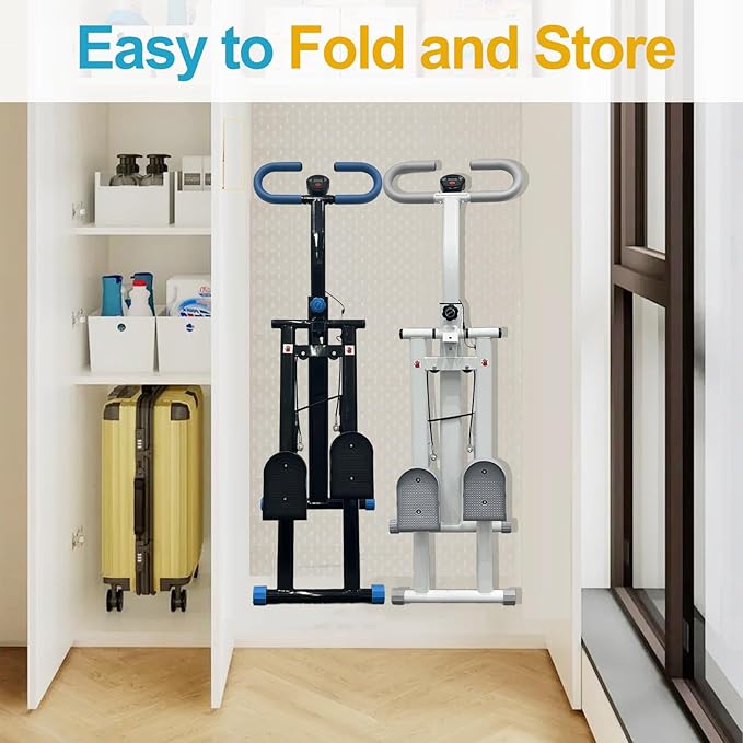 Stepper Machine Adjustable Handles, Compact Stepper Exercise Machine with LCD Display for Home Cardio Workout
