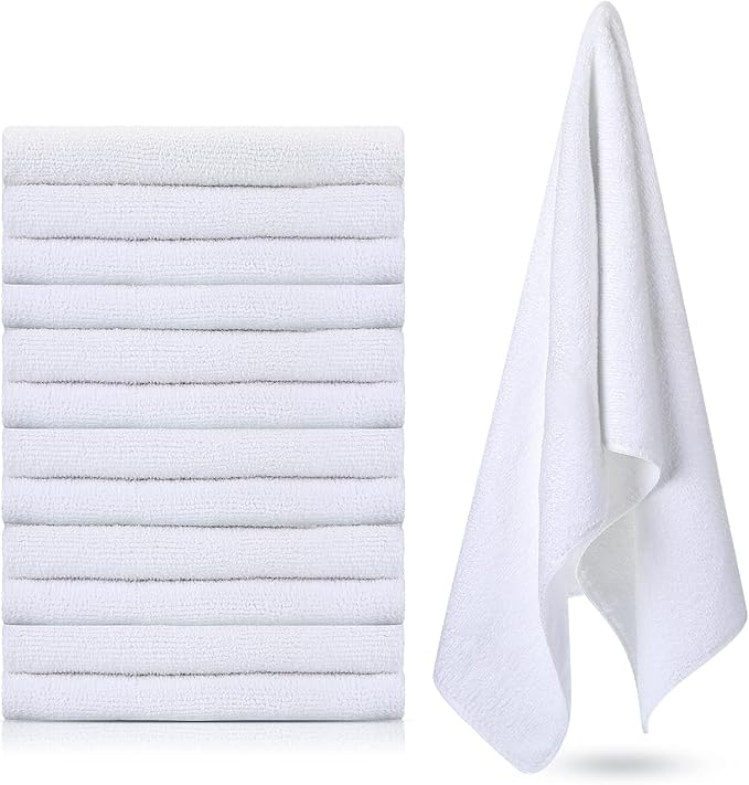 Handepo 12 Pcs Microfiber Workout Gym Towels, 360 GSM 12x30 Inch Fast Drying Yoga Towels for Sweat, Soft Gym Towel for Men Women Travel Sports(White)