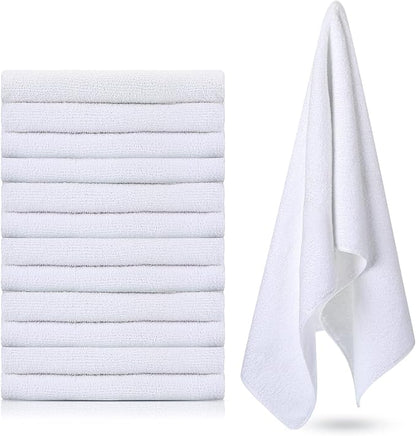 Handepo 12 Pcs Microfiber Workout Gym Towels, 360 GSM 12x30 Inch Fast Drying Yoga Towels for Sweat, Soft Gym Towel for Men Women Travel Sports(White)