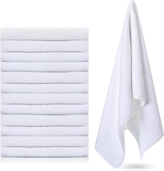 Handepo 12 Pcs Microfiber Workout Gym Towels, 360 GSM 12x30 Inch Fast Drying Yoga Towels for Sweat, Soft Gym Towel for Men Women Travel Sports(White)