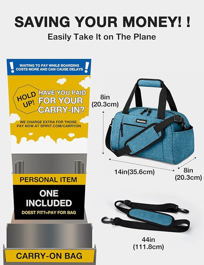 Noozion 14 inch Small Gym Bag for Women & Men, Lightweight Carry On Mini Duffle Bag with Multiple Pockets, Sports Bag for Travel and Workout.