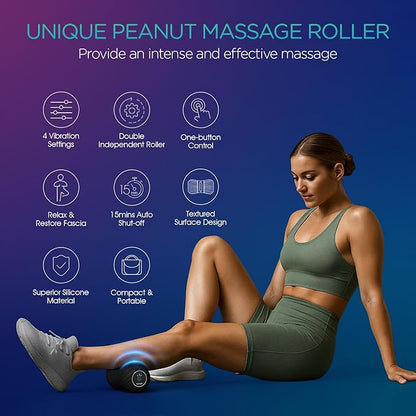 VOYOR-HEALTH Vibrating Peanut Massage Ball Roller, Electric Double Lacrosse Massage Ball with 4 Intensities for Muscle Pain Relief, Rechargeable Deep Tissue Massage, Yoga Sports Fitness MB300 (Black)