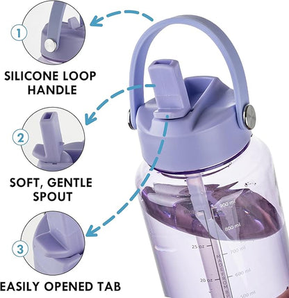 OLDLEY 32 oz Clear Water Bottle with Straw,Tritan BPA-Free, Wide Mouth, Leak Proof - for Gym, Travel, Home, School, Office (Purple)