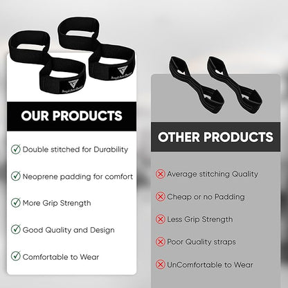 Weight Lifting Straps Figure 8, Anti Slip Strap with cuffs wrist Support for Gym Workout Deadlift Powerlifting Bodybuilding Weightlifting, Fitness Strength Training, Hand Bar Grip for Men