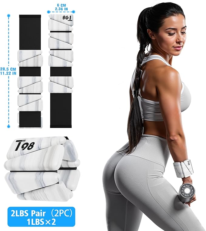 T98 Wrist & Ankle Weights for Women Men, Wearable Wrist Weights Set of 2(1Lbs Each), Adjustable Arm Leg Bracelet Weights for Strength Training, Aerobics, Barre, Suit for Home Outdoor Workout
