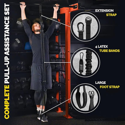 Pull Up Assistance Bands - 4 Heavy Duty Pull Up Bands with Adjustable Strap and Foot Rest - Stackable Pull Up Assist Band Set for Pull Up Bar - Resistance Bands for Pull Ups Chin Ups Strength Training