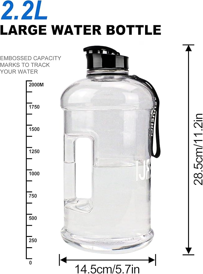 VENNERLI Portable Large Plastic Water Bottle - BPA-free Half Gallon Reusable 2 Liter Water Jug for Outdoor Hiking Fitness Travel Camping Cycling