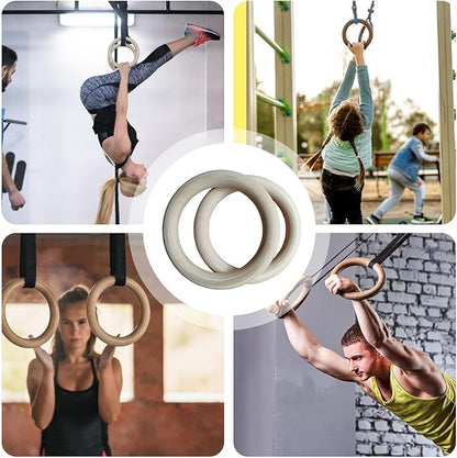 Wooden Gymnastic Rings, Calisthenics Grips Equipment | Full Body Workout Rings | for Home Gym Fitness Exercise Playground Indoor Outdoor