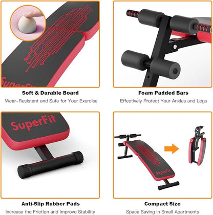GYMAX Adjustable Sit up Bench, Folding Abdominal Training Slant Bench with Reserve Crunch Handle, Curved Decline Ab Bench for Home/Gym