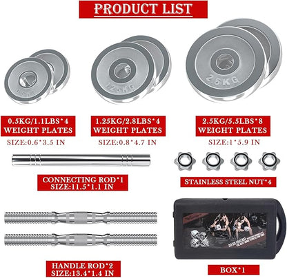 VIVITORY Fitness Dumbbells Set, Adjustable Weight Sets up to 11/22/44/66/100 lbs, with Metal Connecting Rod Used As Barbell, Chromed Weights, Hardcover Gift Box, Home Gym Work Out Training Equipment