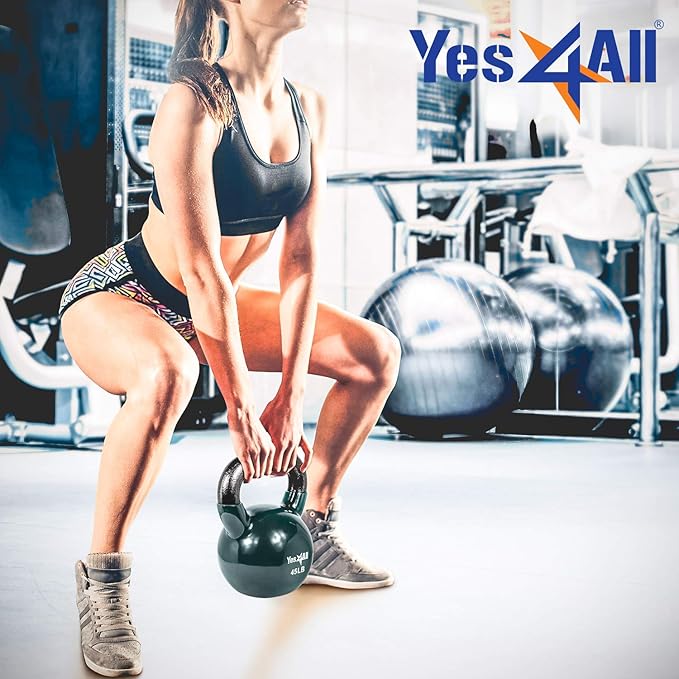Yes4All Kettlebell, Vinyl Coated Kettlebell Cast Iron Sets with Stable Flat Bottom for Full Body Workout, Push up, Grip Strength Training & Weights Exercises