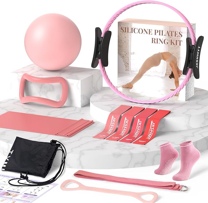 Pilates Ring Kit for Women, Pilates Equipment – 14.5" Home Magic Circle Workout with Pilates Ball, Resistance Bands, Better me Pilates Essentials Starter Set for Beginners Toning Shape Full Body