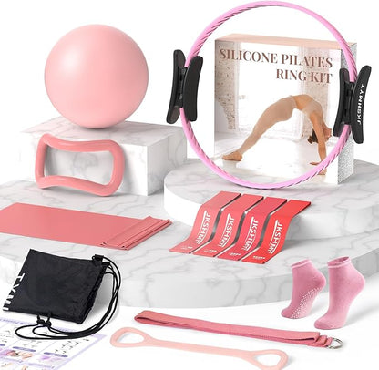 Pilates Ring Kit for Women, Pilates Equipment – 14.5" Home Magic Circle Workout with Pilates Ball, Resistance Bands, Better me Pilates Essentials Starter Set for Beginners Toning Shape Full Body