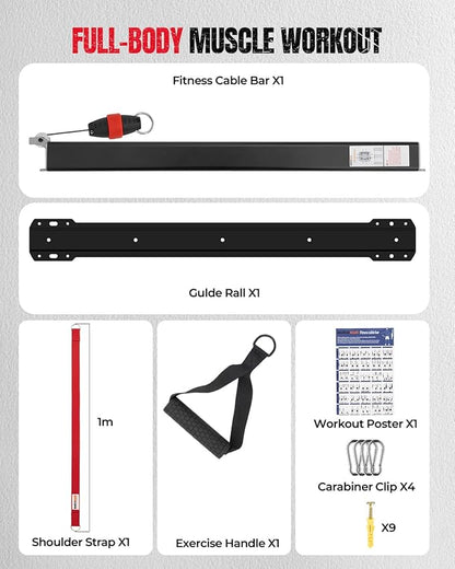 Cable Machine Home Gym, Wall-Mount Exercise & Workout Equipment with Adjustable Resistance, Compact Fitness Equipment, Multi-Functional Trainer for Full Body Strength, Toning, Rehab Training