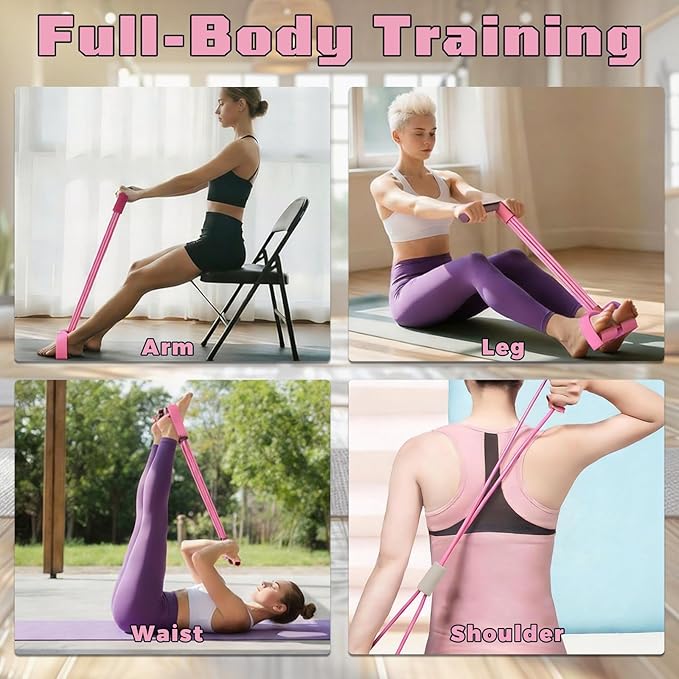 Multifunctional Pedal Resistance Band with Handle, 6 Tube Pedal Ankle Puller,Pedal Resistance Trainer with Figure 8 for Strength Training, Waist, Arm, Leg Slimming, Home Gym Exercise Equipment