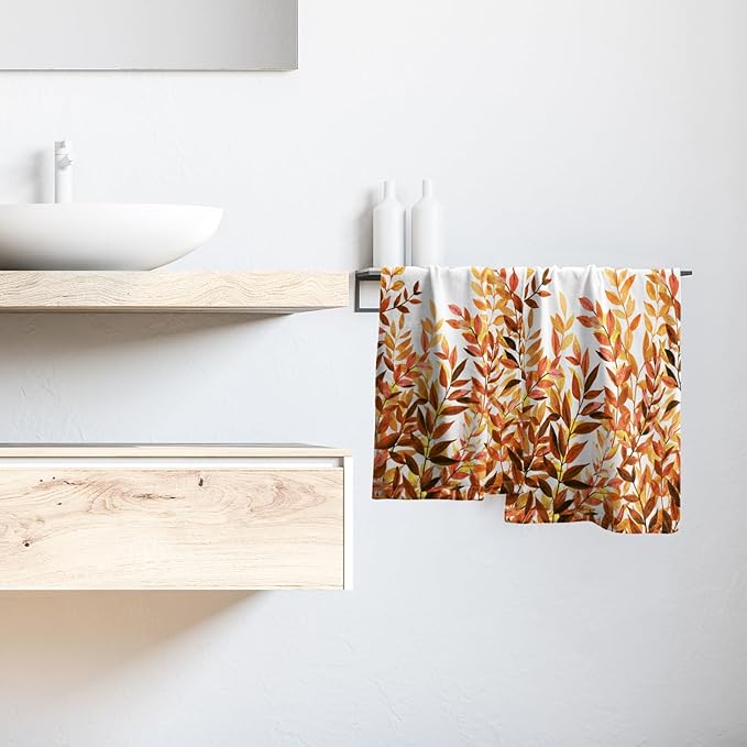 Orange Eucalyptus Hand Towels Pack of 2 Fall Leaves Face Towel Rustic Botanical Plant Decorative Super Soft Kitchen Towels for Bathroom Home Hotel Gym