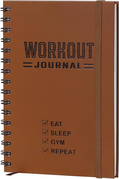 Nextnoid Hardcover Fitness Journal Workout Planner for Men & Women - A5 Sturdy Workout Log Book to Track Gym & Home Workouts - Brown