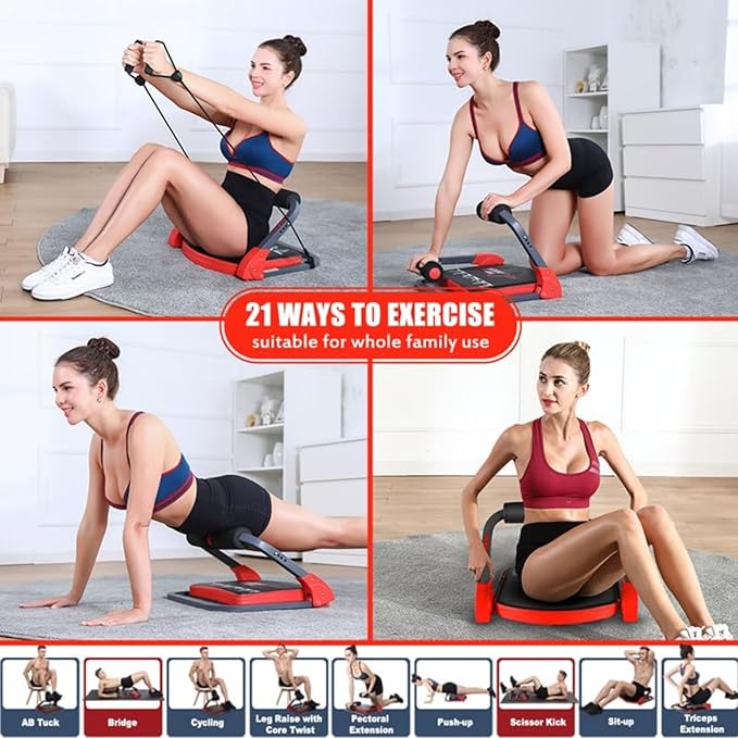 Ab Machine Ab Workout Equipment Sit Up Machine & Exercise Equipment Ab Crunch Machine for Stomach Workout Ab Core Trainer Abdominal Machine for Home Gym with Resistance Bands