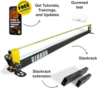 GIBBON Slackrack - Freestanding Outdoor or Indoor Slackline - Slack Line for Kids & Adults - Balance Trainer - Setup in 7ft or 10ft