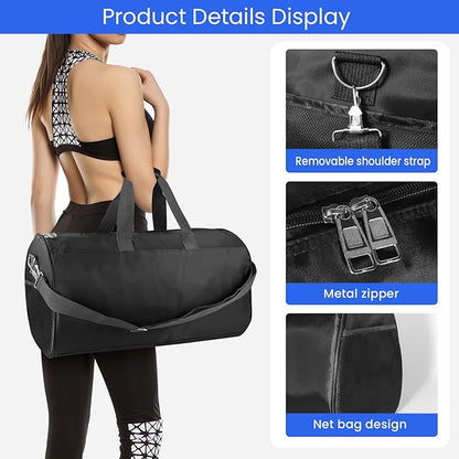 C&F BOGMOST Small Gym Bag for Women & Men,Small Lightweight Duffel Bag Carry On Bags Mini Duffel Travel Bag Waterproof Sports Bags for Workout/Sport/Travel, Black,Large