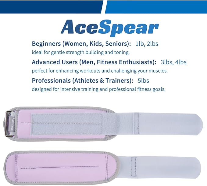 AceSpear Ankle Weights Sets for Men Women Kids 1lb 2lb 3lb 4lb 5lb Leg Weights Arm Wrist Weights Gym for Foot Exercise Training Workout Walking Jogging Yoga