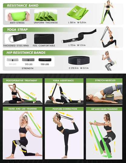 Yoga Starter Kit 12 in 1 - Yoga Set Include Yoga Mat, Foam Roller, 4 Resistance Bands, Yoga Blocks 2 Pack with Strap, 2 Peanut Massage Balls, Yoga kit and Sets for Beginners