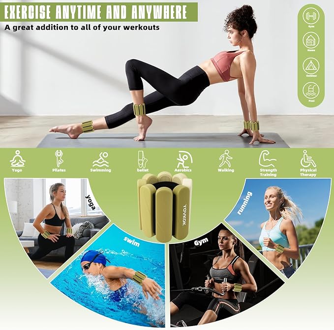 Ankle Weights for Women Men, Silicone Wrist Weights Set of 2 - Wearable Leg Weights/Arm Weights Ideal for for Home Gym Workout, Running, Yoga, Pilates, Barre, Exercise, Strength Training