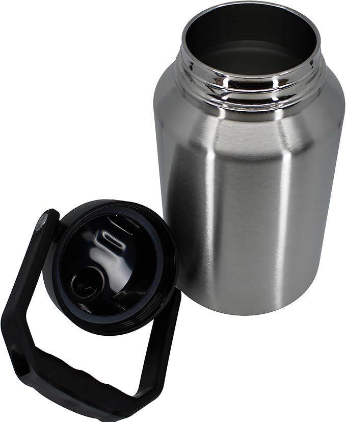 64 Ounce Half Gallon Insulated Water Bottle, Large Capacity Vacuum Flask with Handgrip (Stainless)