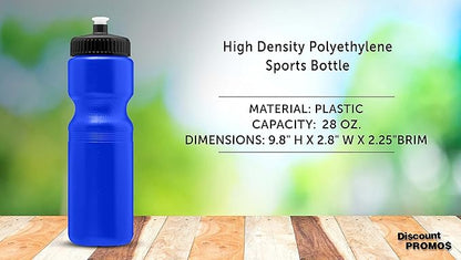 DISCOUNT PROMOS 28 oz. Push Cap Plastic Water Bottles Set of 6, Bulk Pack - Perfect for Gym, Hiking, Camping, Outdoor Sports - Reflex Blue