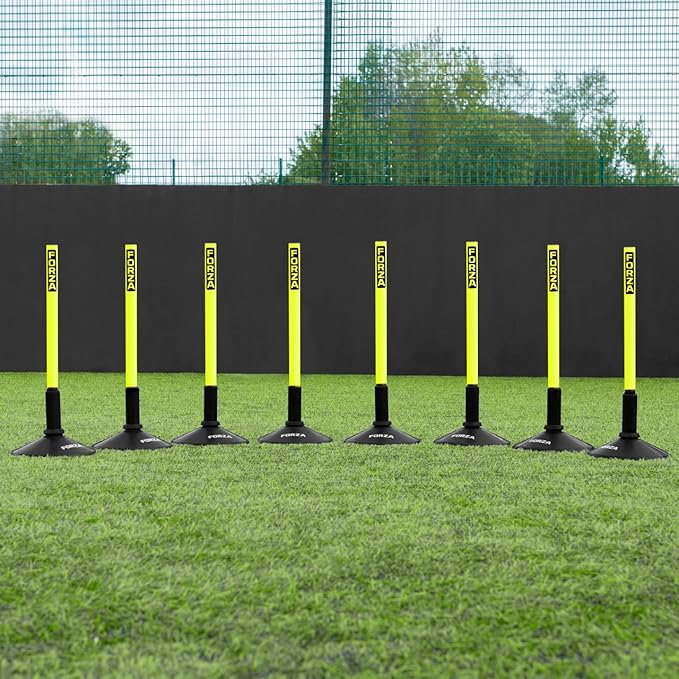 FORZA Slalom Agility Poles | Improve Endurance, Speed & Footwork | Color, Size & Rubber Base Options Available [8 Pack]
