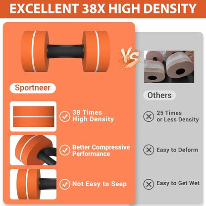 Sportneer Water Weights Aquatic Exercise Dumbbells Water Dumbbell Aerobics Workouts Set of 2 EVA Foam Pool Weights Dumbbells Set Aqua Fitness Barbells Equipment for Water Aerobics Weight Loss