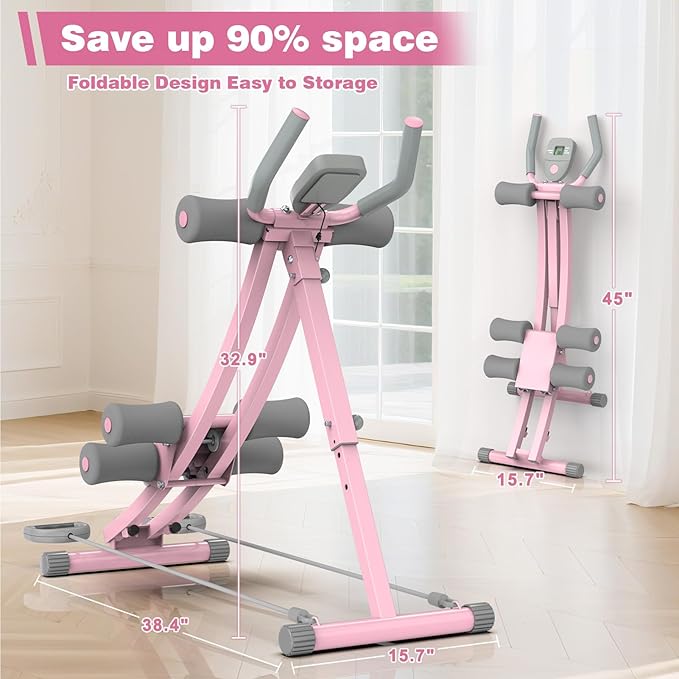 Ab Workout Equipment, Ab Machine for Women, Adjustable Core Abdominal Exercise Fitness Equipment, Foldable Waist Trainer Ab Crunch Home Gym Systems for Beginners