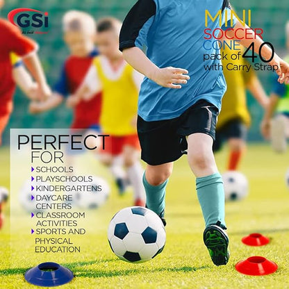 GSi Sports Training Cones for Agility Drills – Soccer & Basketball Multi-Sport Field Markers, Durable Flexible Cones in Multiple Shapes & Packs (20–80 Pack)