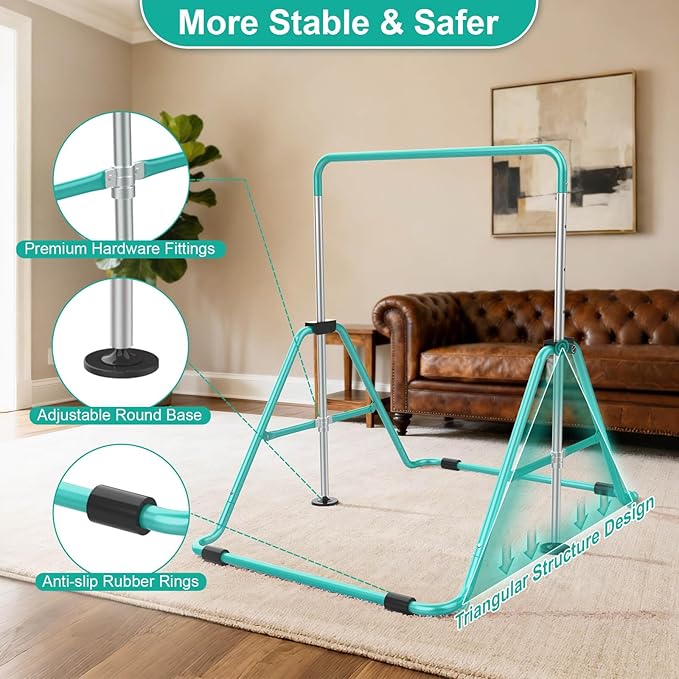 SHIWEI Gymnastics Bar for Kids, Foldable Gymnastic Bar with 5 Adjustable Height, Expandable Training Equipment for Indoor/Outdoor