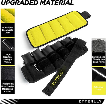 Adjustable Ankle Weights 1-5/10/15/20LBS Pair with Carry Bag - Breathable Fabrics, Reflective Trim - Strength Training Leg Wrist Arm Ankle Walking Weights Sets for Women Men Kids