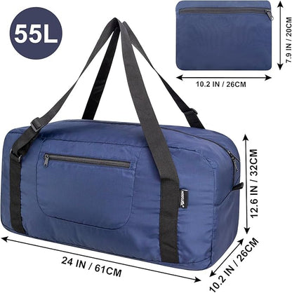HOLYLUCK Foldable Travel Duffel Bag For Women & Men Luggage Great for Gym - large navy blue