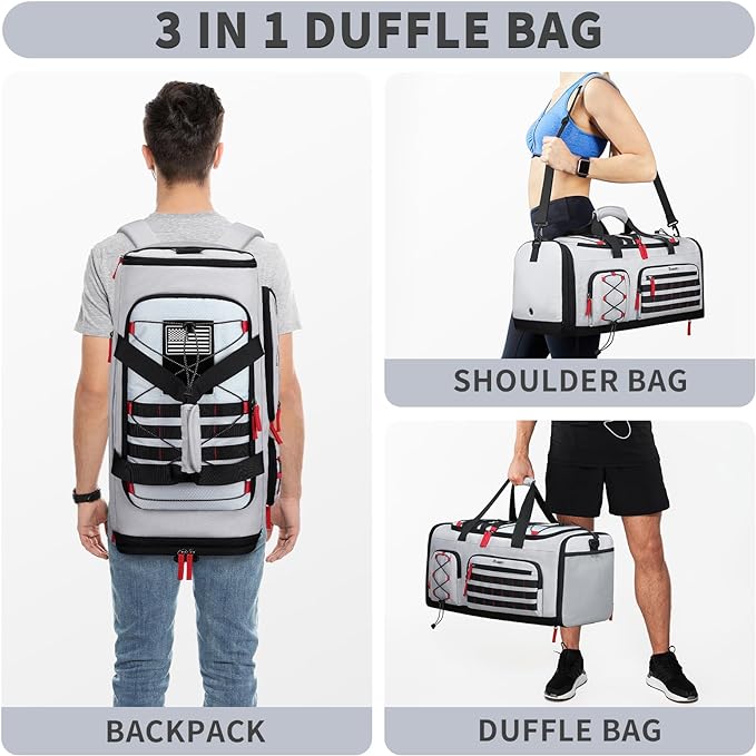 Bosstin Gym Bag for Men & Women, 45L Travel Duffle Sports Duffel Bag Gym Weekender Overnight Backpack with Shoe Compartment (Grey)