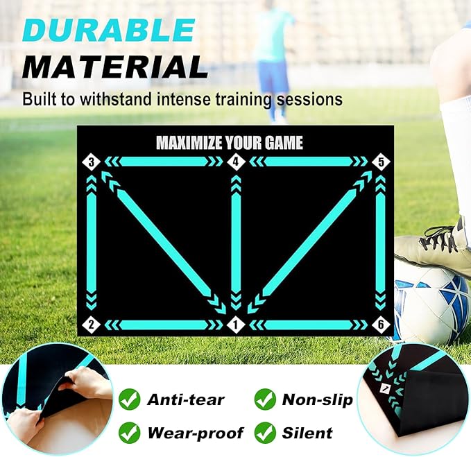 Football Footstep Training Mat, Soccer Training Mat 35 * 24IN, Soccer Skills Training Equipment with Storage Bag and Soccer Return Trainer Net