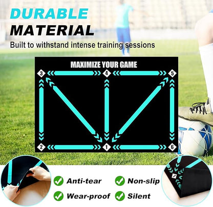 Football Footstep Training Mat, Soccer Training Mat 35 * 24IN, Soccer Skills Training Equipment with Storage Bag and Soccer Return Trainer Net