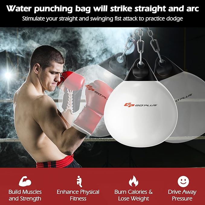 Goplus Water Aqua Bag, 21'' 180 Pound /18” 110 Pound Heavy Punching Bag with Adjustable Metal Chain, Water Injection Hose, Boxing Training Bag for Adults Fitness, MMA