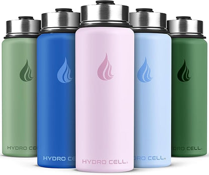HYDRO CELL Stainless Steel Insulated Water Bottle with Straw - For Cold & Hot Drinks - Metal Vacuum Flask with Screw Cap and Modern Leakproof Sport Thermos for Adults (Pink 18oz)