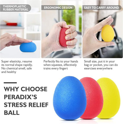 Peradix Hand Grip Strength Trainer, Stress Relief Ball, Wrist Rehab Therapy Hand Grip Equipment Ball Squishy Tools - Set of 3 Finger Resistance Exercise Squeezer